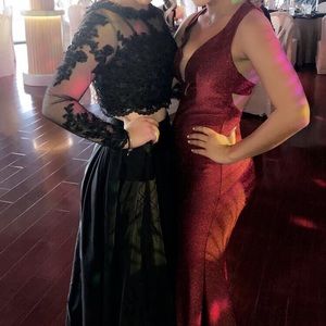 Black Lace Top/Long Black Skirt Prom Dress